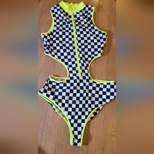 Spandex checkerboard cut out one piece